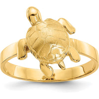 14K Yellow Gold Polished Textured Sea Turtle Motif Ring by Oro Pregiato