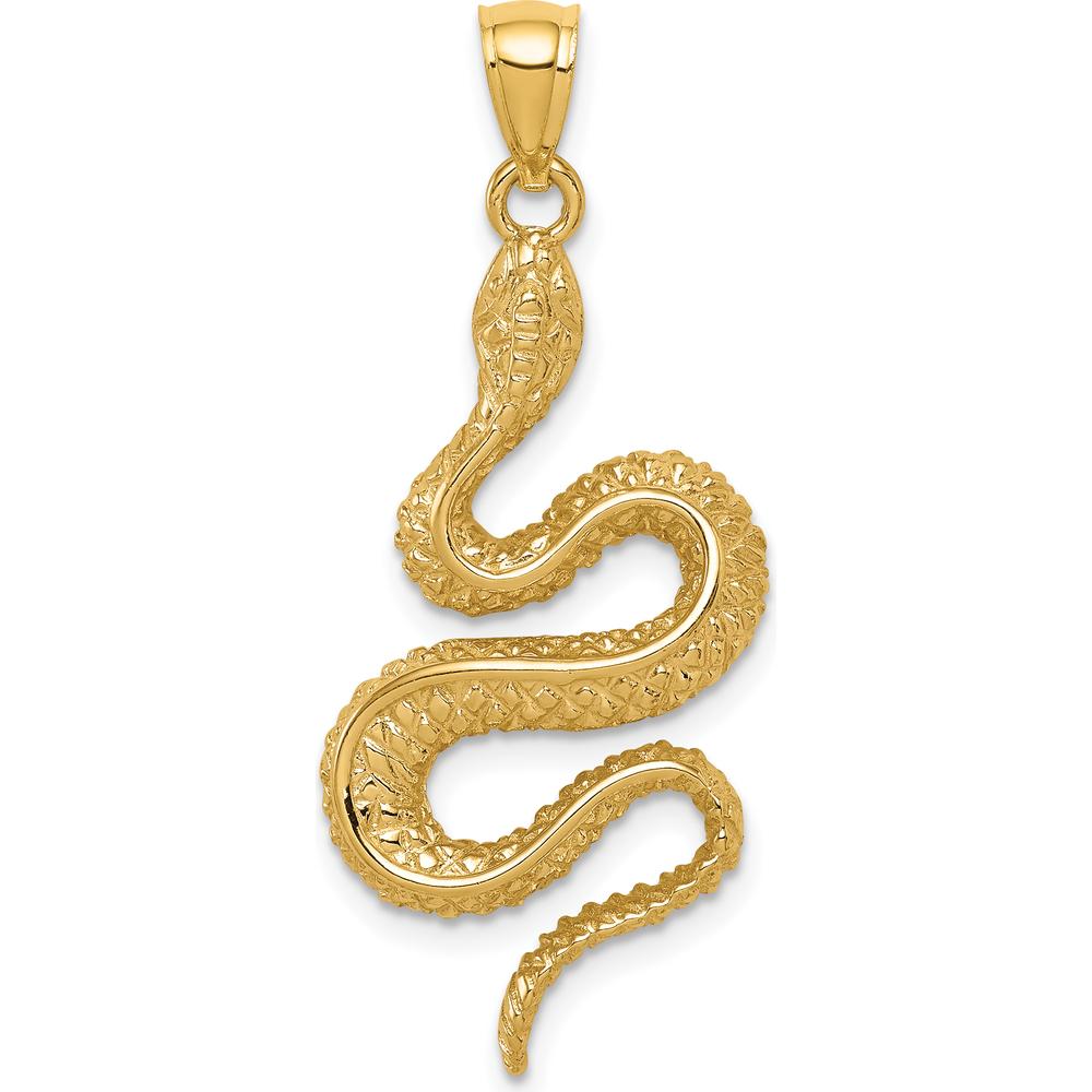 14K Yellow Gold Polished Textured Snake Pendant - 31.5mm Length, 16.25mm Width by Oro Pregiato