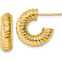 14K Yellow Gold Polished Textured Tube C-Hoop Earrings - 16mm Length by 0