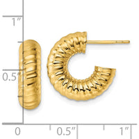 14K Yellow Gold Polished Textured Tube C-Hoop Earrings - 16mm Length by 0