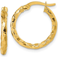 14K Yellow Gold Polished Textured Tube Hoop Earrings - 19mm x 2.3mm by 0