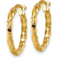 14K Yellow Gold Polished Textured Tube Hoop Earrings - 19mm x 2.3mm by 0