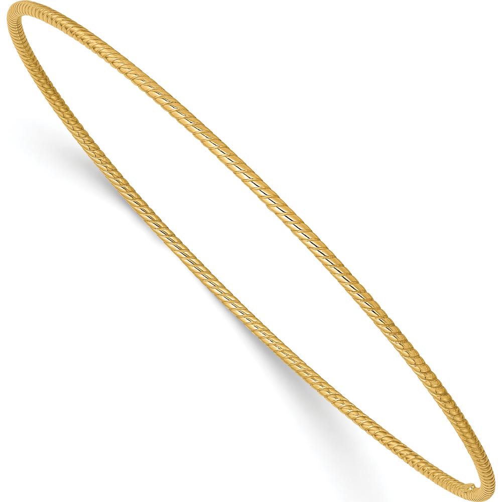 14K Yellow Gold Polished Textured Twist 1.5mm Slip-on Round Bangle Bracelet by Oro Pregiato