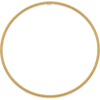14K Yellow Gold Polished Textured Twist 1.5mm Slip-on Round Bangle Bracelet by Oro Pregiato