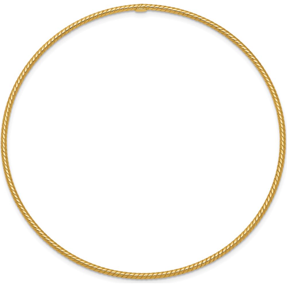 14K Yellow Gold Polished Textured Twist 1.5mm Slip-on Round Bangle Bracelet by Oro Pregiato