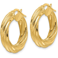 14K Yellow Gold Polished Textured Twist Hoop Earrings - 4.7mm Thickness by 0