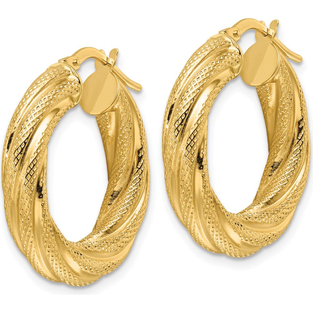 14K Yellow Gold Polished Textured Twist Hoop Earrings - 4.7mm Thickness by 0