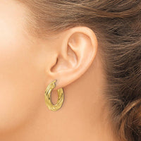 14K Yellow Gold Polished Textured Twist Hoop Earrings - 4.7mm Thickness by 0