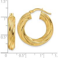 14K Yellow Gold Polished Textured Twist Hoop Earrings - 4.7mm Thickness by 0