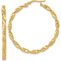 14K Yellow Gold Polished Textured Twisted Hoop Earrings - 42.5mm by 0
