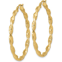 14K Yellow Gold Polished Textured Twisted Hoop Earrings - 42.5mm by 0