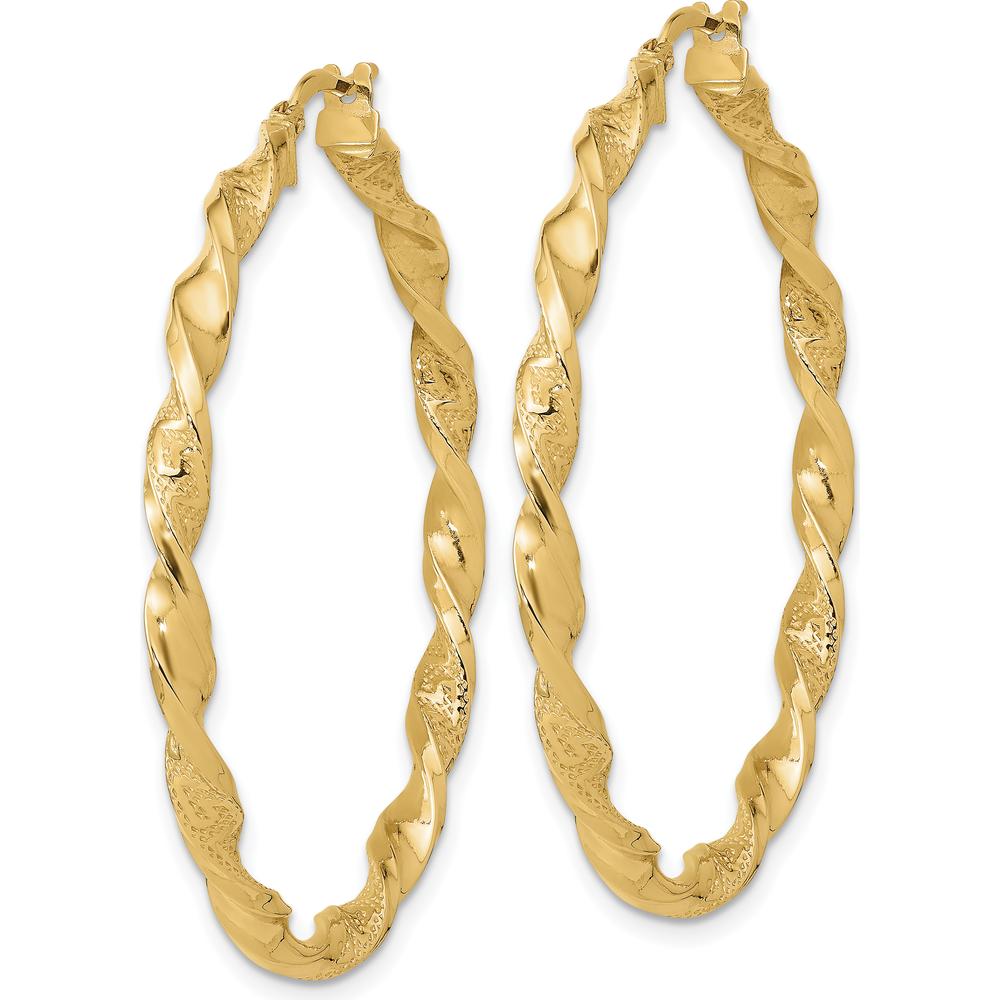 14K Yellow Gold Polished Textured Twisted Hoop Earrings - 42.5mm by 0