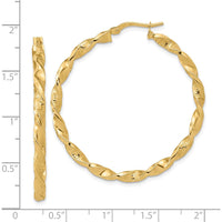 14K Yellow Gold Polished Textured Twisted Hoop Earrings - 42.5mm by 0