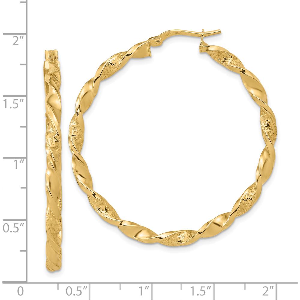 14K Yellow Gold Polished Textured Twisted Hoop Earrings - 42.5mm by 0