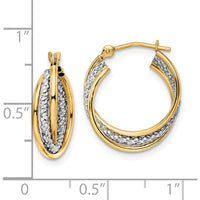 14K Yellow Gold Polished Textured Twisted Hoop Earrings with Rhodium Accents by Oro Pregiato