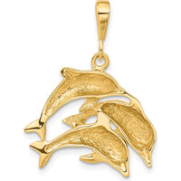 14K Yellow Gold Polished Three Dolphin Pendant - Symbolic Ocean-Inspired Charm by Oro Pregiato