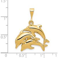 14K Yellow Gold Polished Three Dolphin Pendant - Symbolic Ocean-Inspired Charm by Oro Pregiato