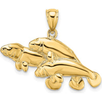 14K Yellow Gold Polished Three Manatees Pendant by Oro Pregiato