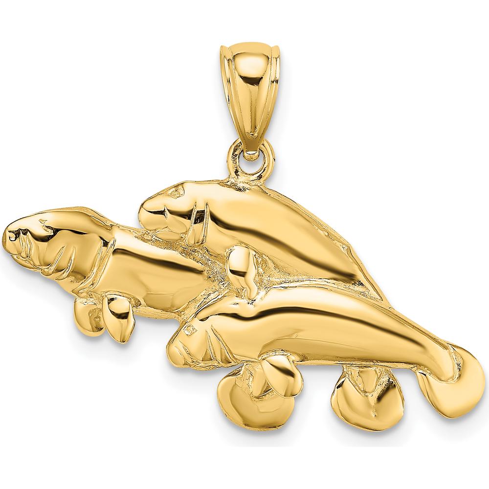 14K Yellow Gold Polished Three Manatees Pendant by Oro Pregiato