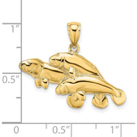14K Yellow Gold Polished Three Manatees Pendant by Oro Pregiato