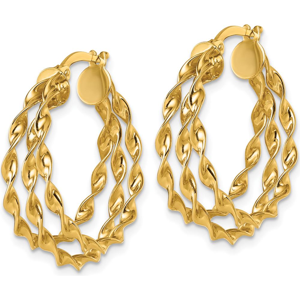 14K Yellow Gold Polished Three Strand Circle Twisted Hoop Earrings - 23mm Length by 0