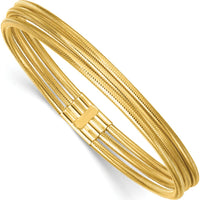 14K Yellow Gold Polished Three-Strand Mesh Stretch Bangle Bracelet - 8.67mm Width by Oro Pregiato