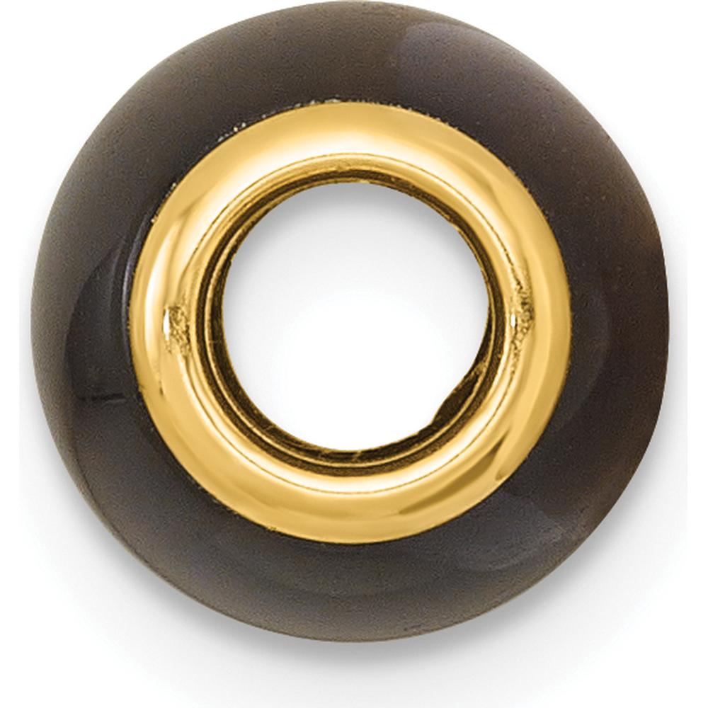 14K Yellow Gold Polished Tiger's Eye Oval Barrel Slide Pendant by Oro Pregiato