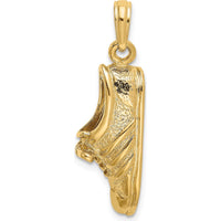 14K Yellow Gold Polished Track Shoe Charm with Textured Detailing - 19.8mm Length by Oro Pregiato