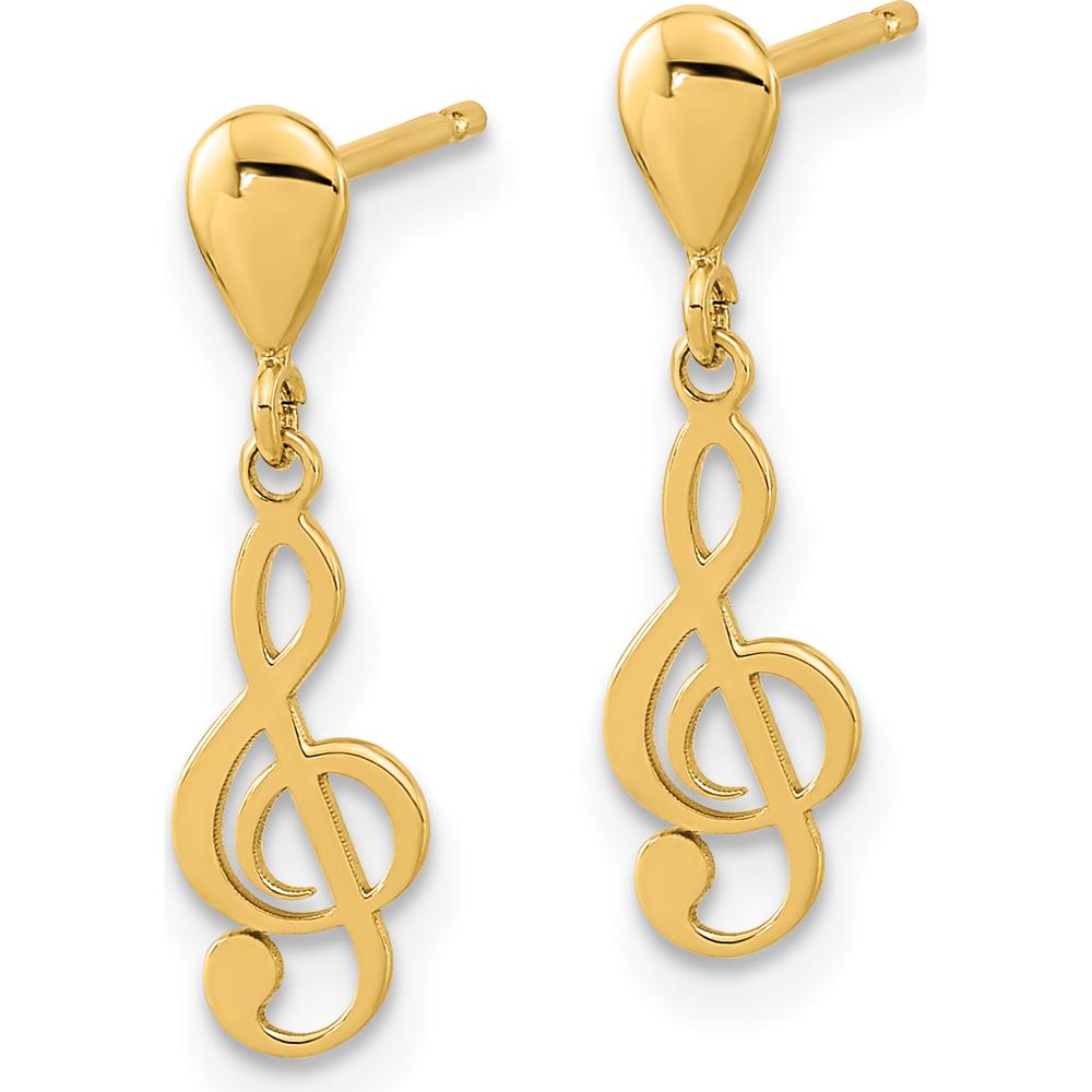 14K Yellow Gold Polished Treble Clef Drop Earrings - Elegant Musical Design by Oro Pregiato