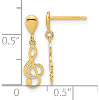 14K Yellow Gold Polished Treble Clef Drop Earrings - Elegant Musical Design by Oro Pregiato