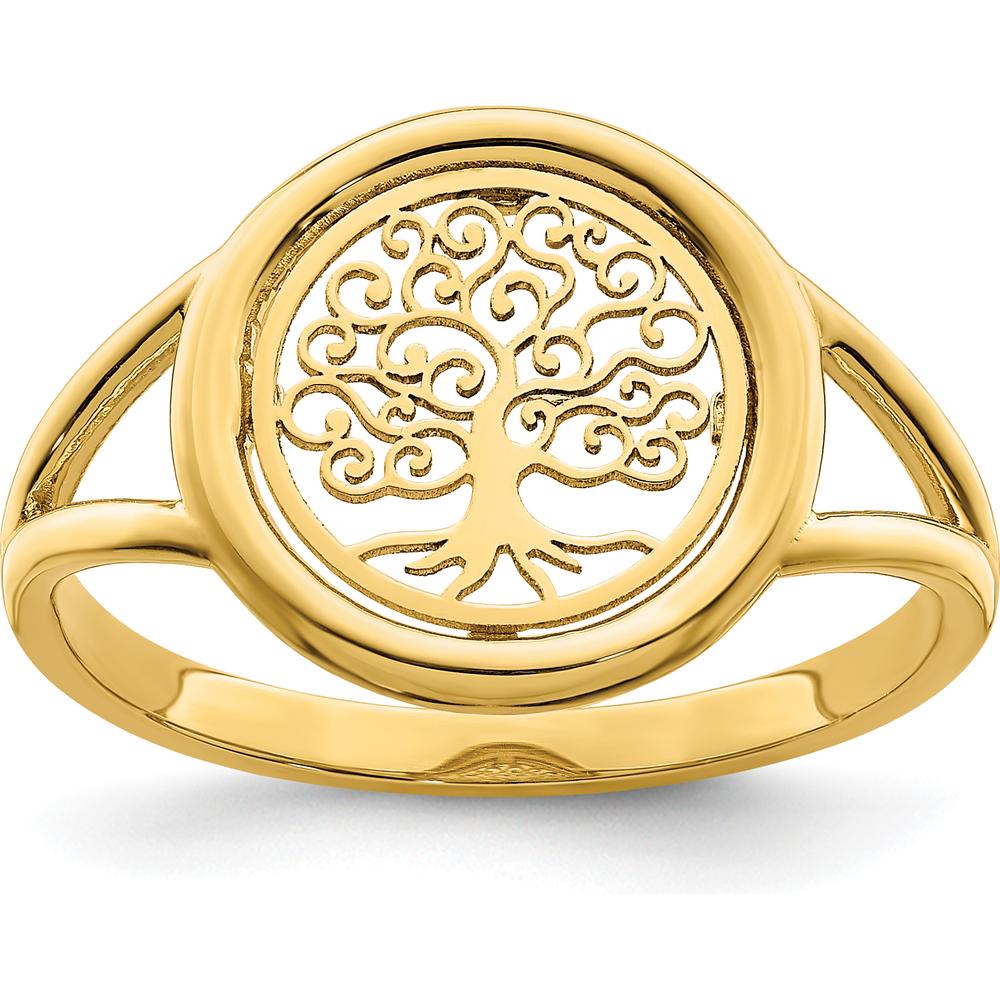 14K Yellow Gold Polished Tree of Life Circle Ring - Symbolic Design for Women by 0