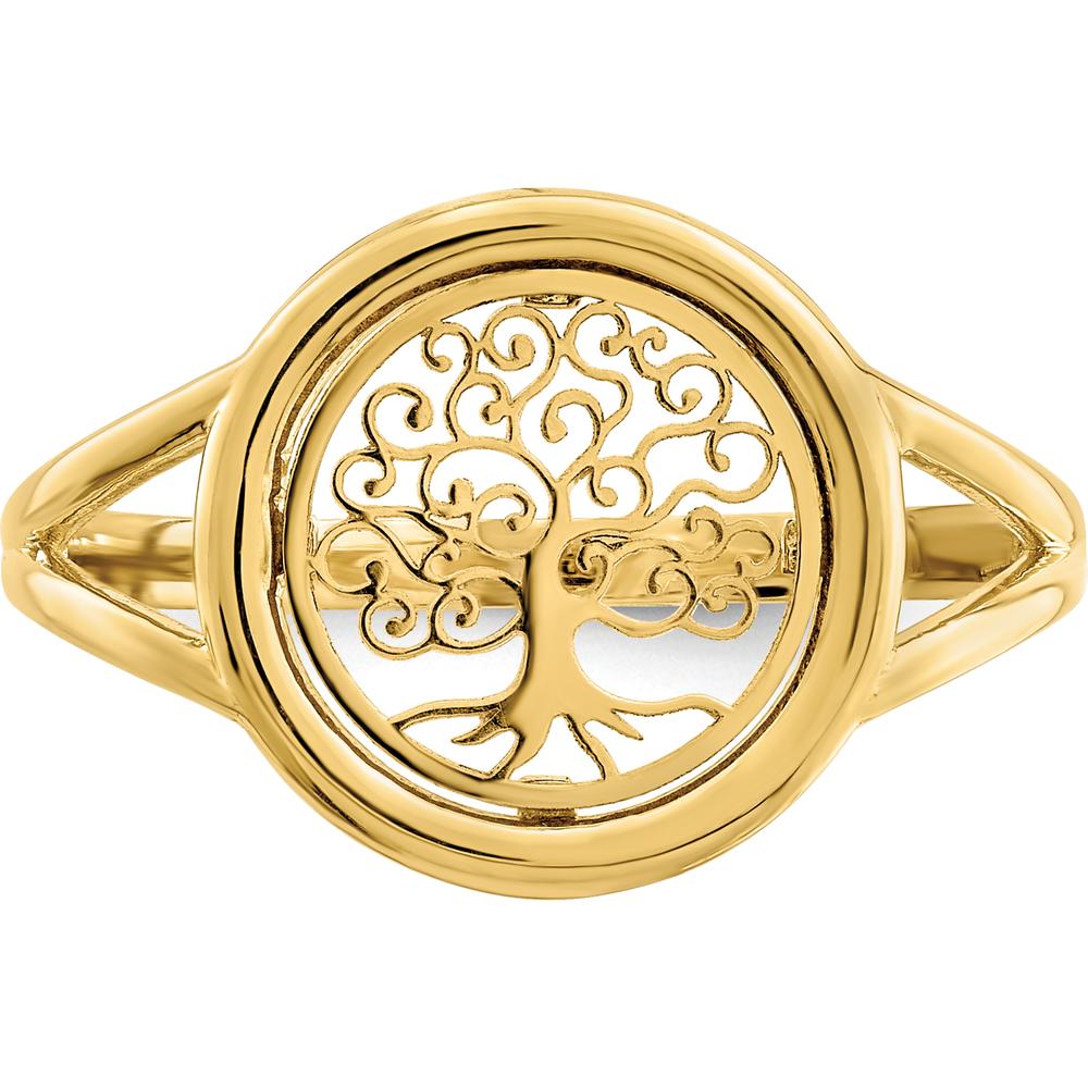 14K Yellow Gold Polished Tree of Life Circle Ring - Symbolic Design for Women by 0