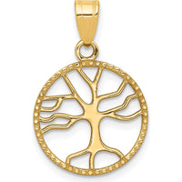 14K Yellow Gold Polished Tree of Life Round Pendant by Oro Pregiato