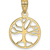 14K Yellow Gold Polished Tree of Life Round Pendant by Oro Pregiato