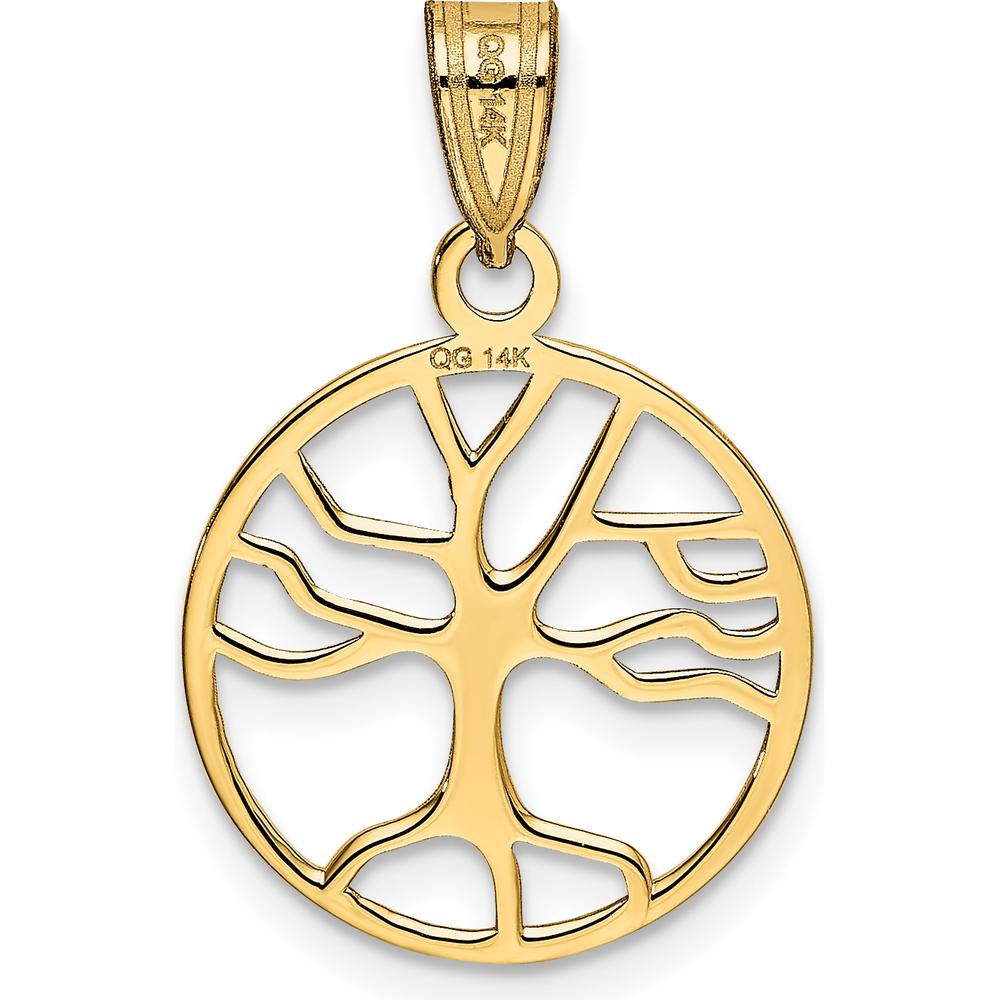 14K Yellow Gold Polished Tree of Life Round Pendant by Oro Pregiato
