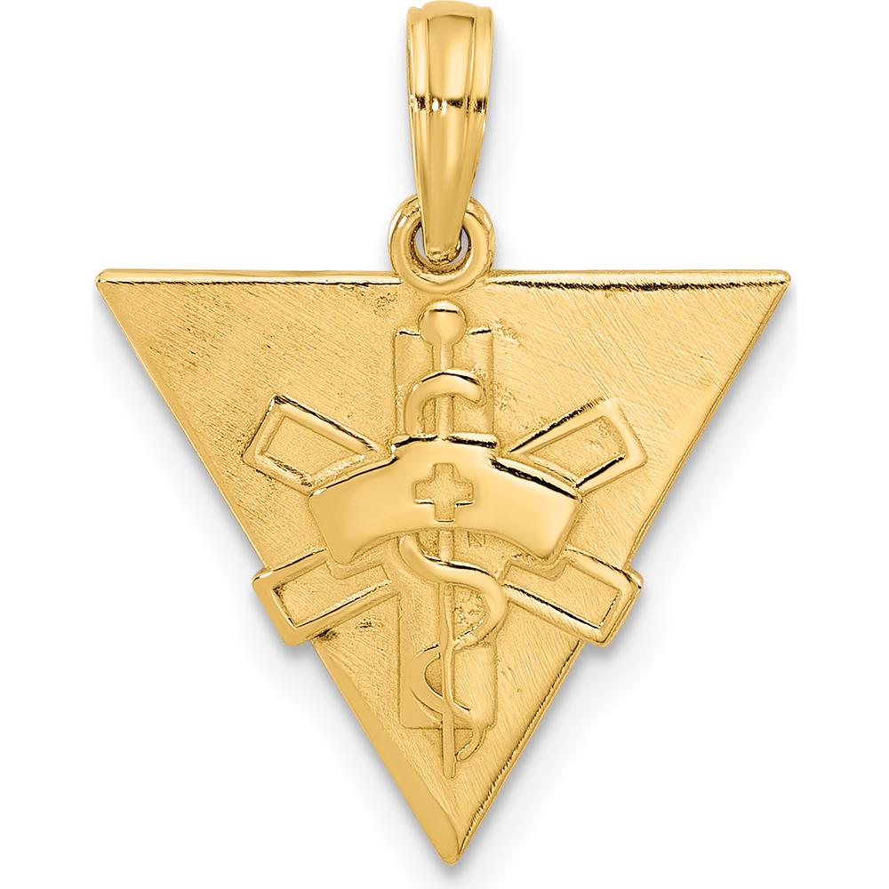 14K Yellow Gold Polished Triangle Caduceus Charm - Durable and Versatile Design by Oro Pregiato