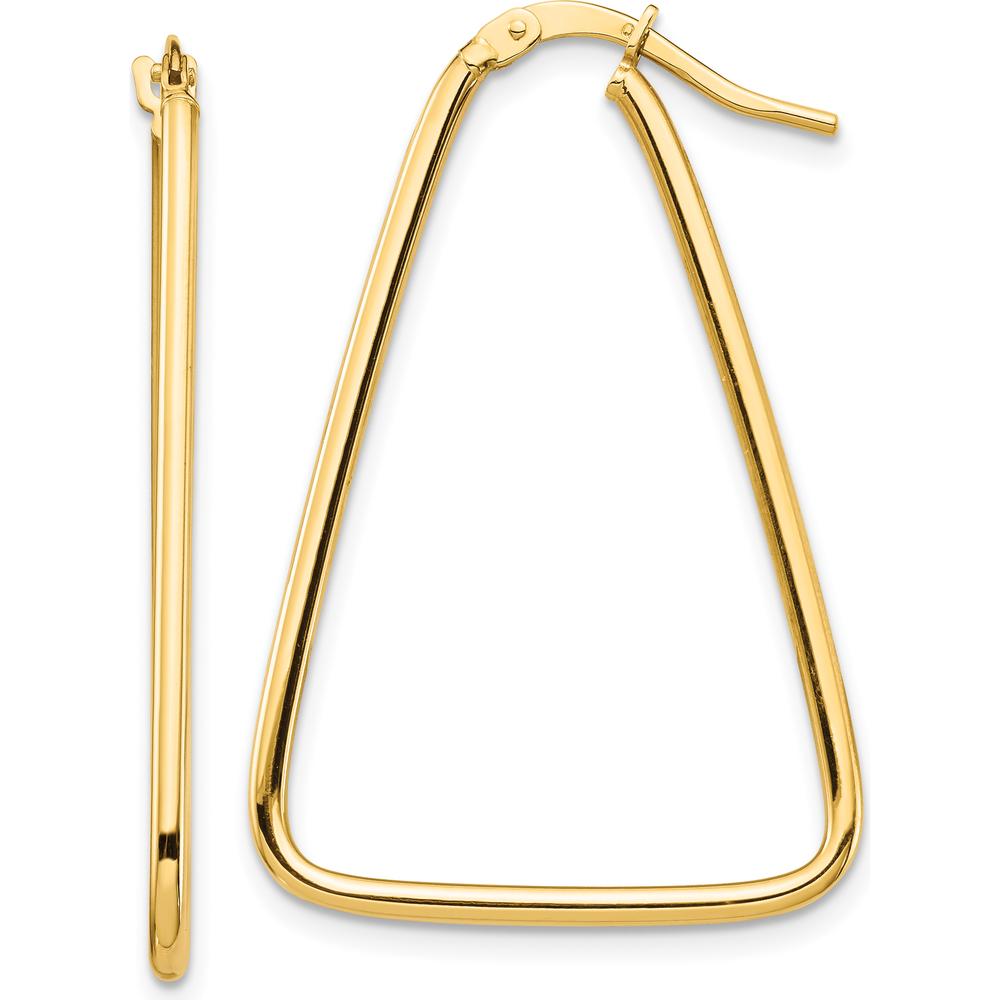14K Yellow Gold Polished Triangle Dangle Hoop Earrings - 35.8mm Length by 0