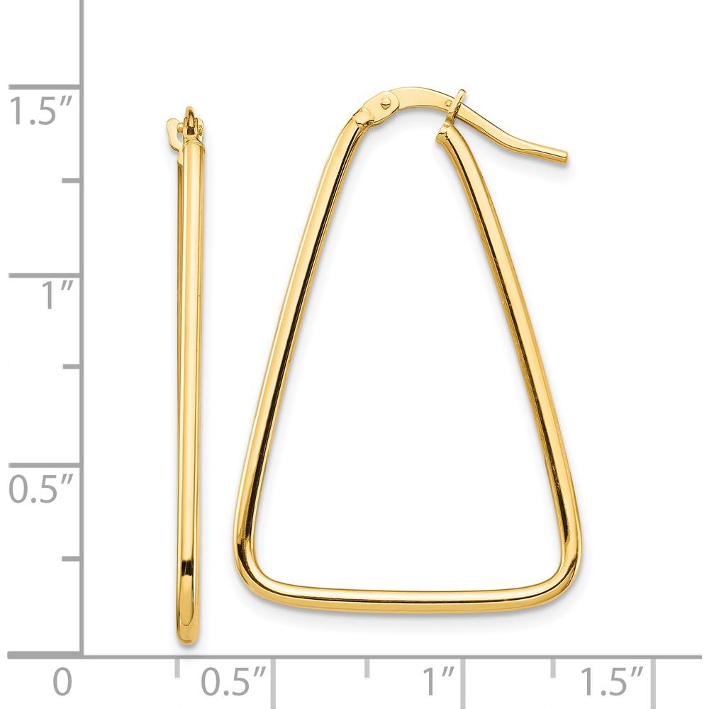 14K Yellow Gold Polished Triangle Dangle Hoop Earrings - 35.8mm Length by 0