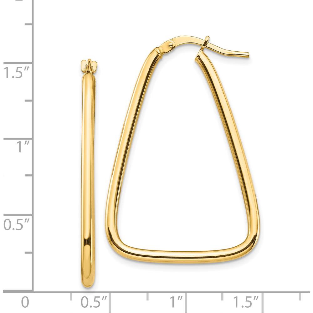 14K Yellow Gold Polished Triangle Hoop Earrings - 36.76mm Length, 2mm Thickness by 0