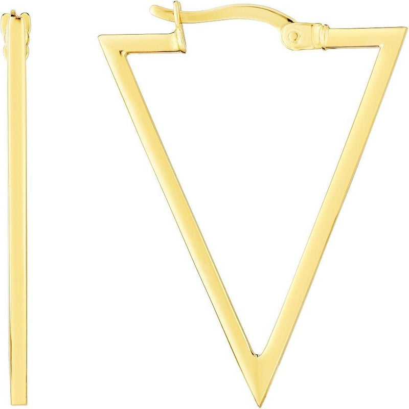 14K Yellow Gold Polished Triangle Hoop Earrings with Hinged Closure by Orozza Fine Jewelry