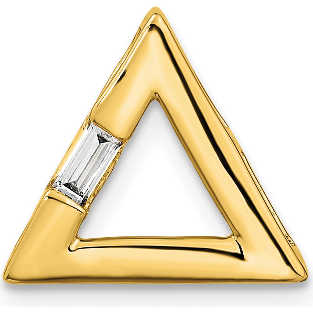 14K Yellow Gold Polished Triangle Pendant with Baguette Diamond - 0.12 Carat Total Diamond Weight by Oro Pregiato