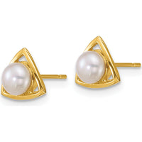 14K Yellow Gold Polished Triangle Post Earrings with 4-5mm Button Freshwater Cultured Pearls by Monteluci Fine Jewelry
