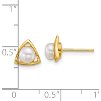 14K Yellow Gold Polished Triangle Post Earrings with 4-5mm Button Freshwater Cultured Pearls by Monteluci Fine Jewelry