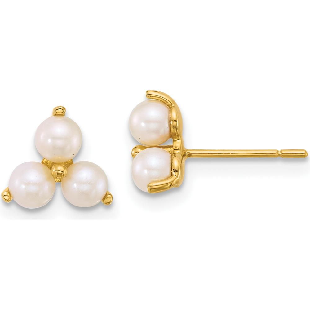 14K Yellow Gold Polished Trio Freshwater Cultured Pearl Post Earrings - 1.5 Carat Total Pearl Weight by Oro Pregiato