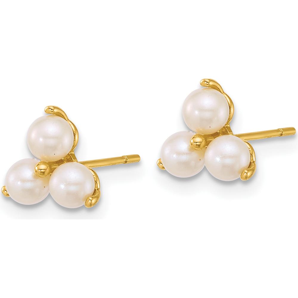 14K Yellow Gold Polished Trio Freshwater Cultured Pearl Post Earrings - 1.5 Carat Total Pearl Weight by Oro Pregiato