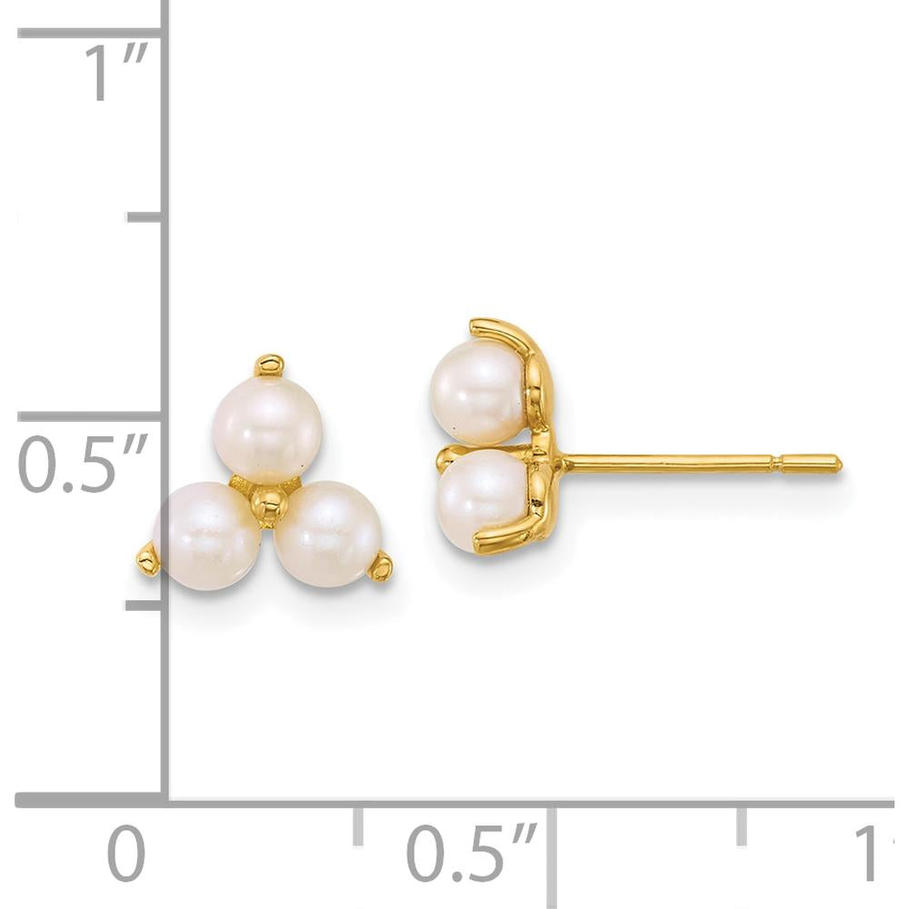 14K Yellow Gold Polished Trio Freshwater Cultured Pearl Post Earrings - 1.5 Carat Total Pearl Weight by Oro Pregiato