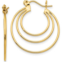 14K Yellow Gold Polished Triple Circle Hoop Earrings - Elegant Everyday Style by 0