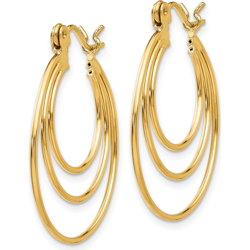 14K Yellow Gold Polished Triple Circle Hoop Earrings - Elegant Everyday Style by 0