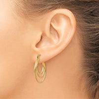 14K Yellow Gold Polished Triple Circle Hoop Earrings - Elegant Everyday Style by 0