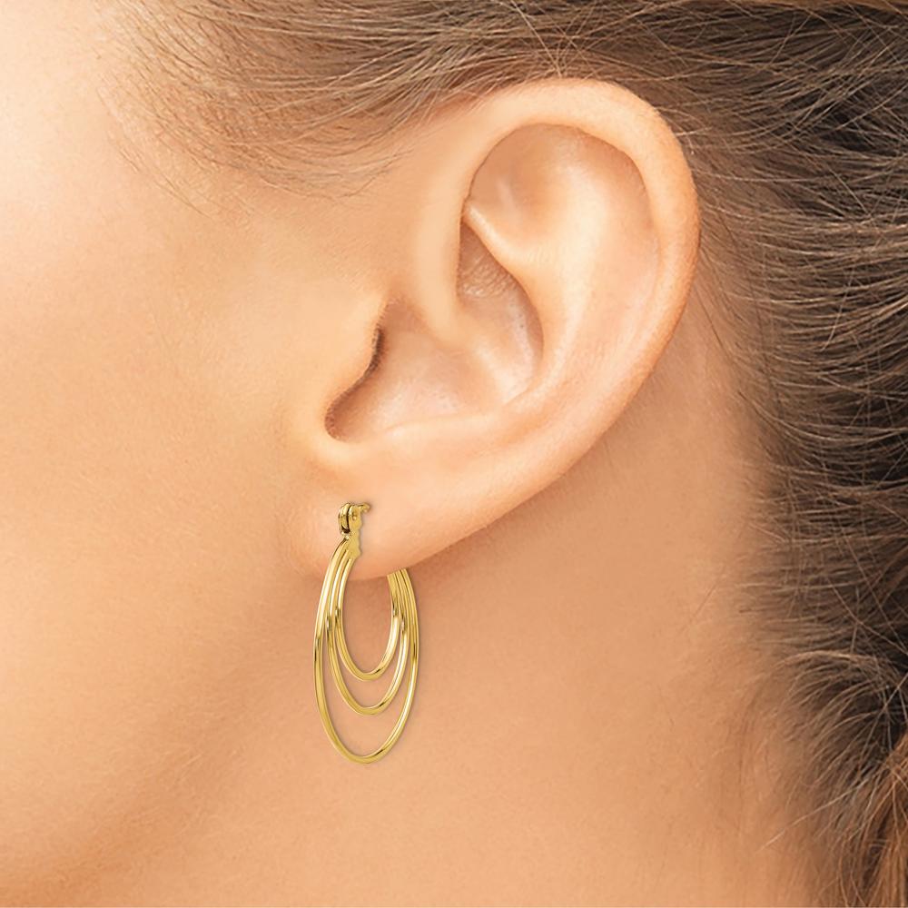 14K Yellow Gold Polished Triple Circle Hoop Earrings - Elegant Everyday Style by 0